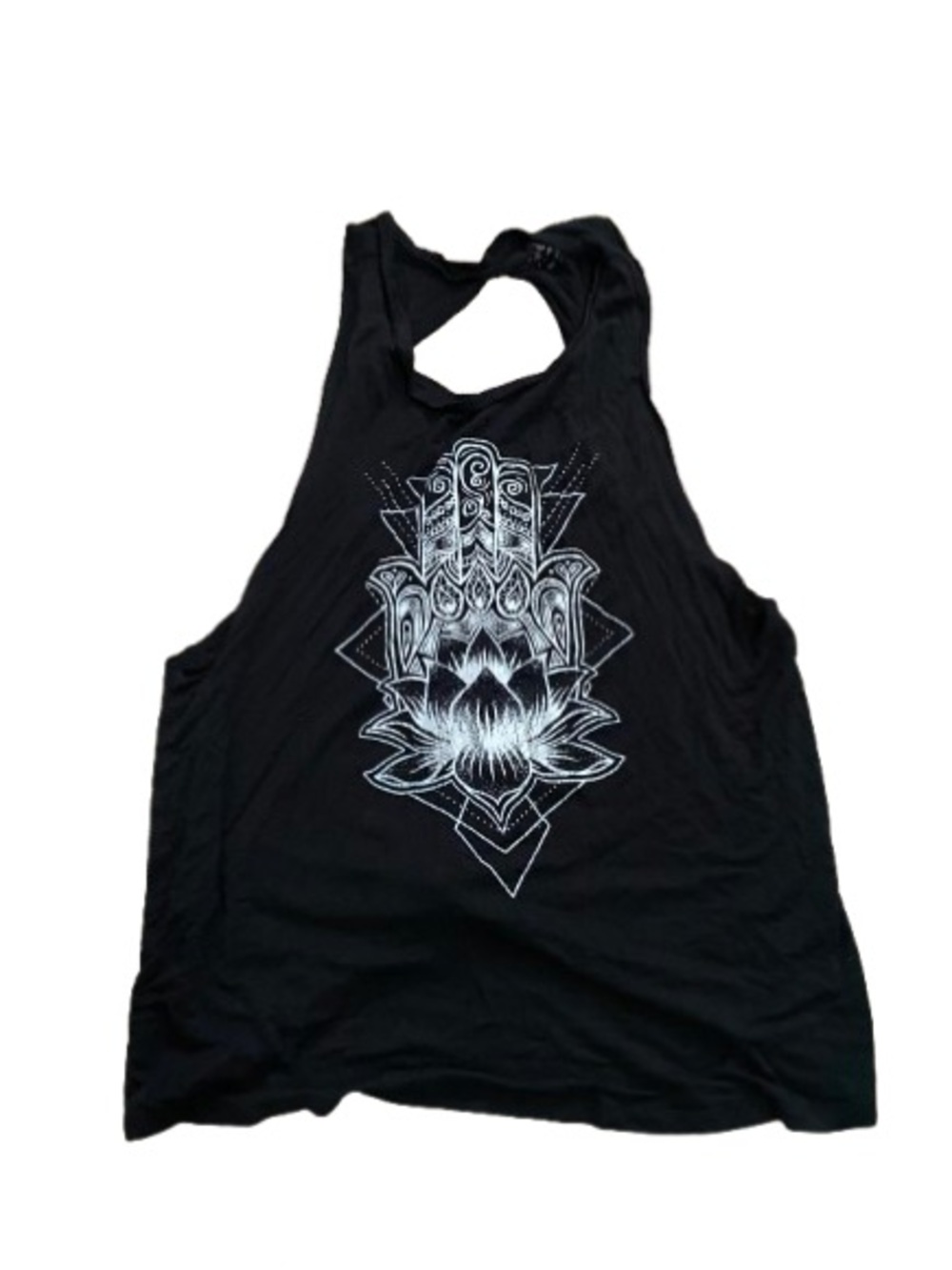 Nike Black Racerback Tank with White Lotus & Hamsa Graphic